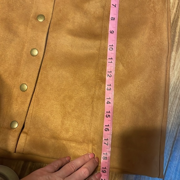 Loft womens skirt 12 large mini button brown tan suede soft stretch basic staple - Picture 7 of 8